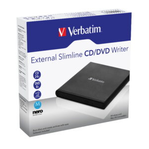 Verbatim External Slimline CD/DVD Reader, Writer, Burner, Player, Ultra Portable on the Go, Notebooks, USB Powered Black Mobile, Retail Pack