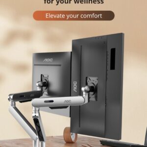 AOC AM420S Dual Mount Sliver 2-9kg per Arm, 17-34' VESA 75 and 100. Clamp and Grommet mount, Mechanical Spring, Monitor Arm