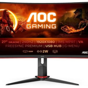AOC 27' Curved 0.5ms 240Hz FHD 1920 x 1080, 1500R, FreeSync, HDR Mode, Ultra Narrow Border  Gaming Monitor w/HAS - DP/HDMI, VESA100 (LS)