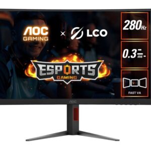 AOC 27' Curved 0.3ms 280Hz,1920 × 1080 (FHD) , Adaptive Sync, HDR10, HDMI 2.0 × 1,DisplayPort 1.4 × 1,Curved Gaming Monitors